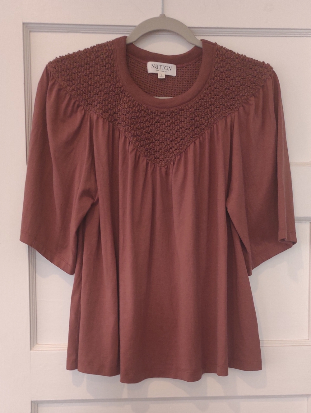 Nation Los Angeles Brick Embroidered Yoke Top